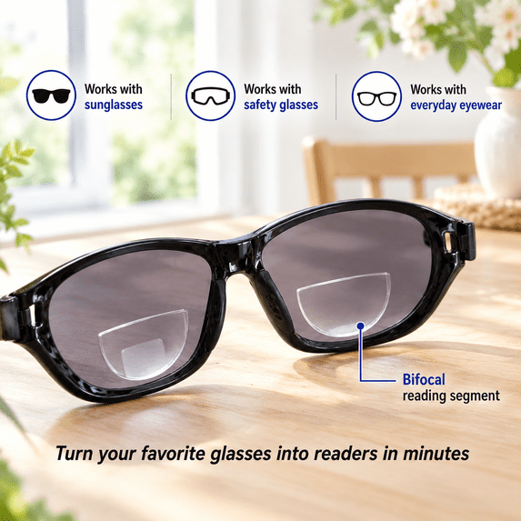 Stick-On Bifocal Magnifying Lenses Reusable Adhesive Lenses for Sunglasses Eyewear (2-pack)