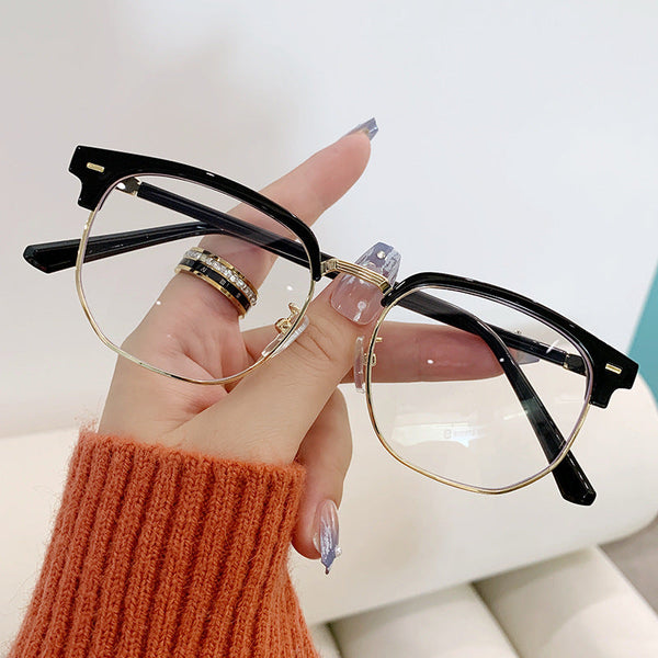 New retro personalized eyebrow rack men s business leisure trend half frame anti blue glasses plain flat glasses women Jollynova