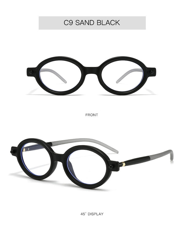 New fashion oval frame glasses frame men's and women's retro posing anti-blue light flat glasses nerd flat glasses