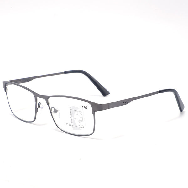 Fashion Business Metal Large Frame Anti-Blue Light Multifocal Photochromic Glasses