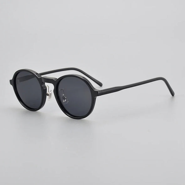 Black Mask Unisex Full Rim Round Acetate Polarized Sunglasses 14543