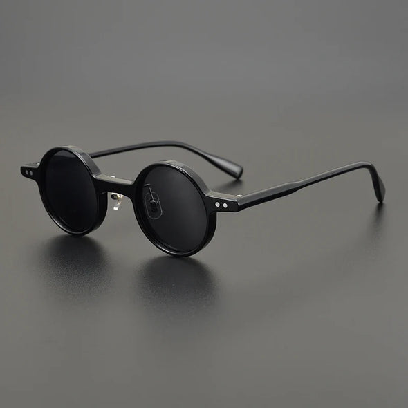 Black Mask Men's Full Rim Small Round Polarized Acetate Sunglasses 19177