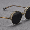 Black Mask Unisex Semi Rim Round Titanium Flip Up Polarized Sunglasses Eyeglasses K54
