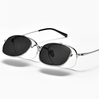 Black Mask Unisex Semi Rim Rectangle Titanium Eyeglasses Clip On Sunglasses K15