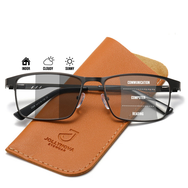 Fashion Business Metal Large Frame Anti-Blue Light Multifocal Photochromic Glasses