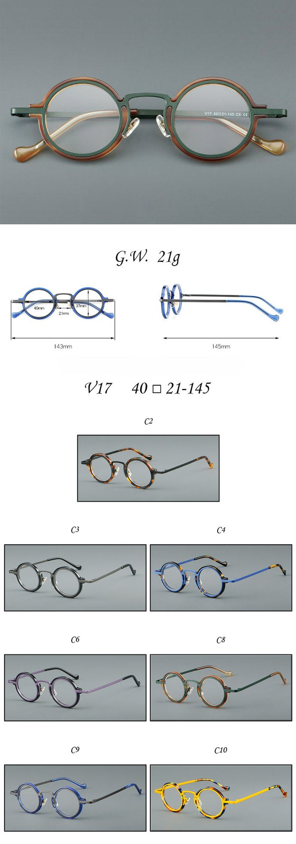 New plate small round frame glasses V17 retro eye frame metal flat light Danyang spot wholesale, can be equipped with reading glasses