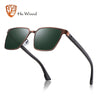 Hu Wood Brand Men's Square Metal Frame Sunglasses Spring Wood Temple With Polarized Lenses 4 Colors Gr8037