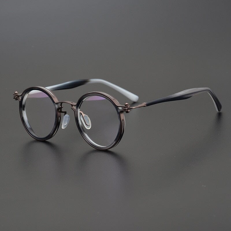 Round face wearing a large round glasses frame