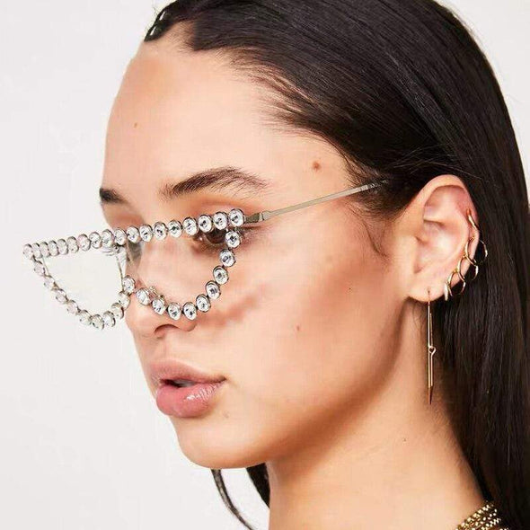 Fashion Cat Eye Diamond Sunglasses Women Luxury Brand Vintage Triangle Shades Rhinestone Metal Sun Glasses For Female UV400