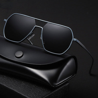 Men's Polygonal Double Beam Polarized Sunglasses Aluminum Magnesium Frame Day and Night Color Changing