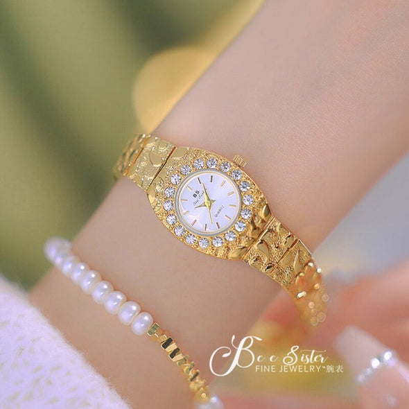 Bee Sister - Special Interest Light Luxury Atmosphere Lava Black Gold Middle Ancient Diamond Watch Temperament Gift Small Golden Watch