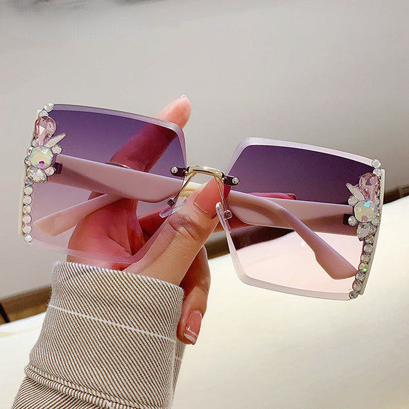 Fashion Oversized Square Sunglasses Women Luxury Brand Vintage Rimless Sun Glasses Diamond Decoration Eyeglasses Uv400 Gafas