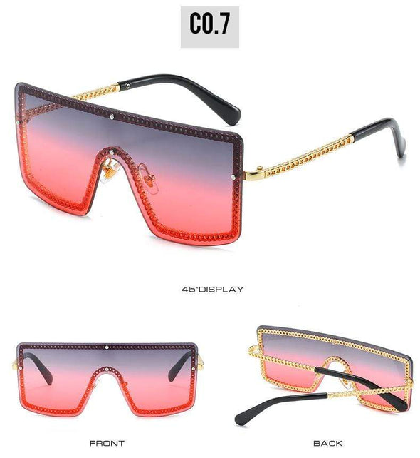 Cross-border new conjoined sunglasses European and American trend personality one glasses female small fragrant chain big frame sunglasses