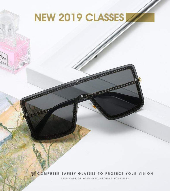 Cross-border new conjoined sunglasses European and American trend personality one glasses female small fragrant chain big frame sunglasses