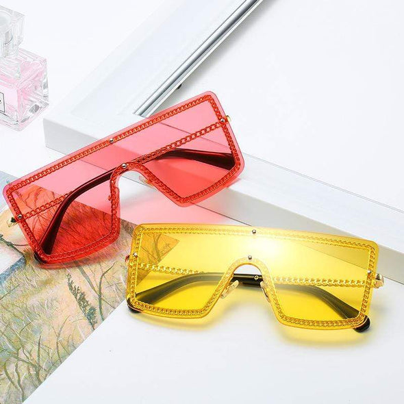 Cross-border new conjoined sunglasses European and American trend personality one glasses female small fragrant chain big frame sunglasses