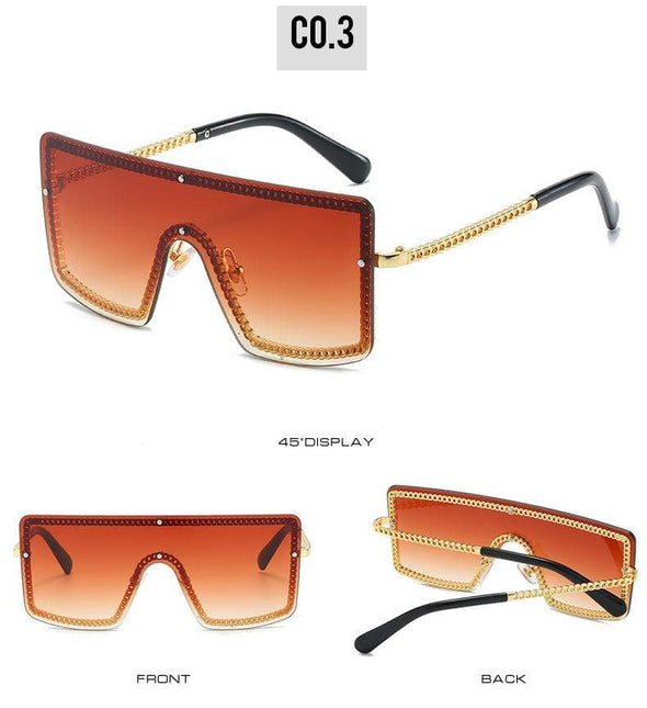 Cross-border new conjoined sunglasses European and American trend personality one glasses female small fragrant chain big frame sunglasses