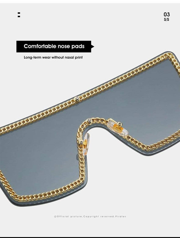 Cross-border new conjoined sunglasses European and American trend personality one glasses female small fragrant chain big frame sunglasses