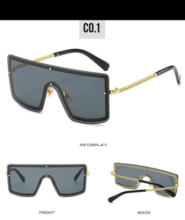 Cross-border new conjoined sunglasses European and American trend personality one glasses female small fragrant chain big frame sunglasses