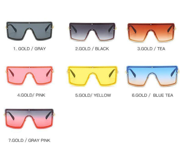 Cross-border new conjoined sunglasses European and American trend personality one glasses female small fragrant chain big frame sunglasses