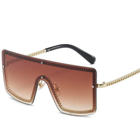 Cross-border new conjoined sunglasses European and American trend personality one glasses female small fragrant chain big frame sunglasses