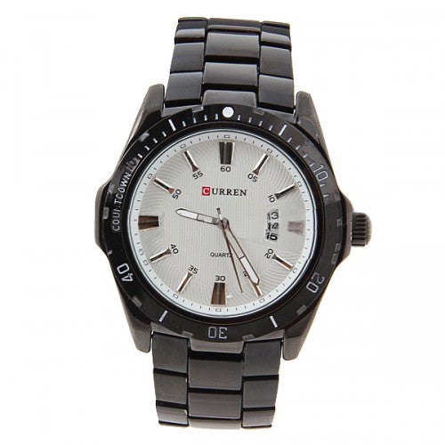 Jollynova Quartz Men's Black Stainless Steel Waterproof Watch (White 4.4cm Dial) - CUR083