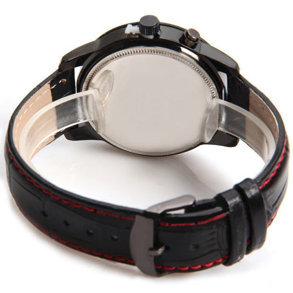 Jollynova Quartz Black Watch with Leather Band (Round 4.7cm Dial) - Unisex - CUR115