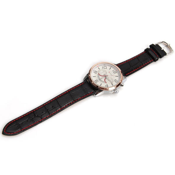 Jollynova Quartz Unisex Watch with Black Leather Band (White 4.7cm Dial) - CUR117