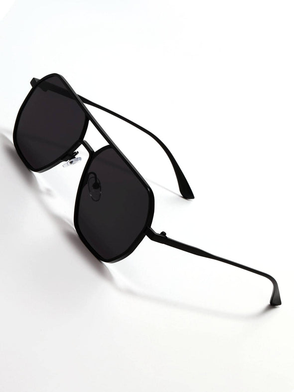 1pc Unisex Pilot Sunglasses For All Seasons, Outdoor Windproof Sunscreen Geometric Polygon Eyewear, Fashion Metal Frame Black/green Lens Glasses