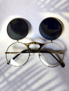 1pair Men Round Metal Frame Flip-up Vintage Fashion Glasses For Daily Life
