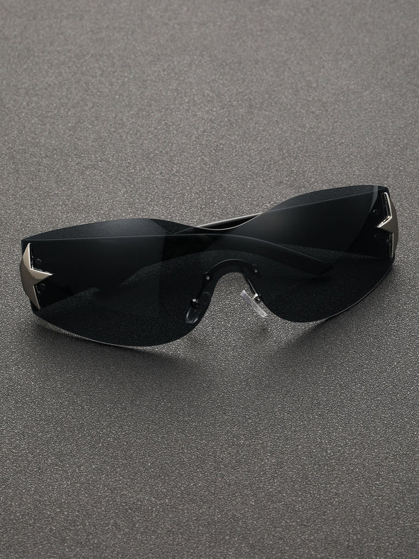 1pc Men's Plastic Frame Star Decorated Sunglasses With Large Frame And Y2k Style, Suitable For Summer And Ski Season
