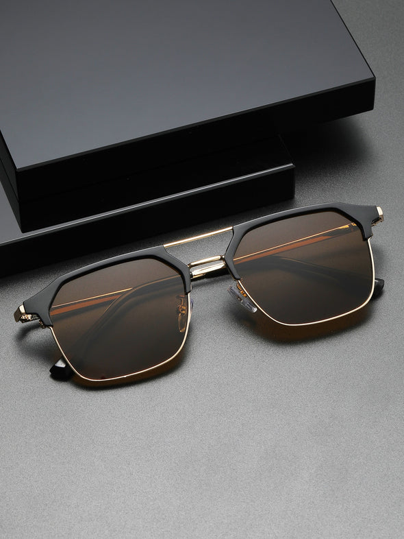 1pc Square Metallic Decor Fashionable Aviator Sunglasses