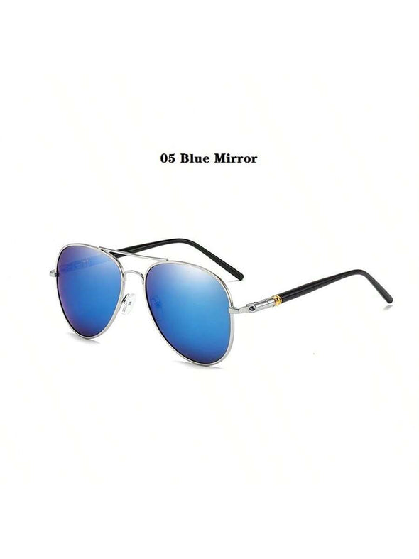 Classic Unisex Aviator Style Polarized Sunglasses With Ice Blue Mirrored Lenses.luxury Designer Brand Sunglasses Ideal For Fashionable Drivers, Pilots And Astronauts. Made With Retro Metallic Frame And Anti-glare Uv400 Lenses. Features Adjustable Spring H