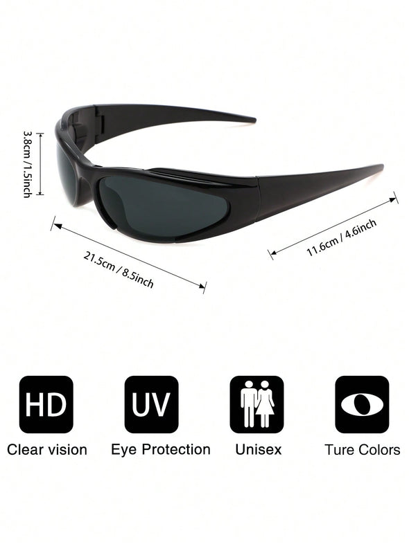 1pc Men Black Sports Around Geometric Frame Fashion Sunglasses For Camping Cycling Fishing Classic Clothing Accessories