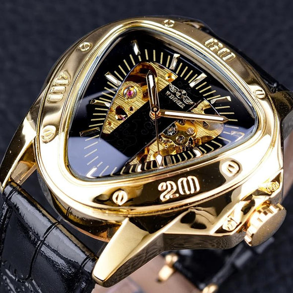 WN9966 - Steampunk Triangle Golden Skeleton Automatic Mechanical Wrist Watch