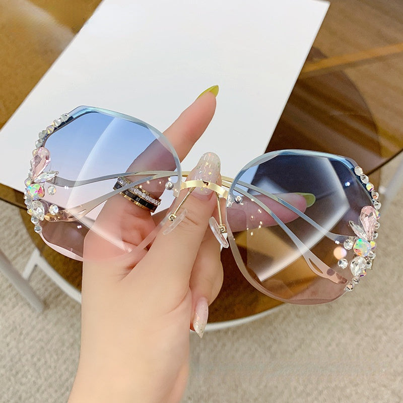 Luxury Oversized Rimless Round Sunglasses Fashion Women Outdoor Shade  Eyeglasses 