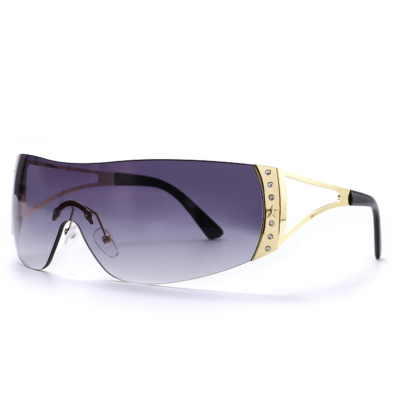 46588 Square Oversized One Lens Sunglasses Retro Men Women Fashion Shades UV400 Vintage Glasses, C2Gold-Tea