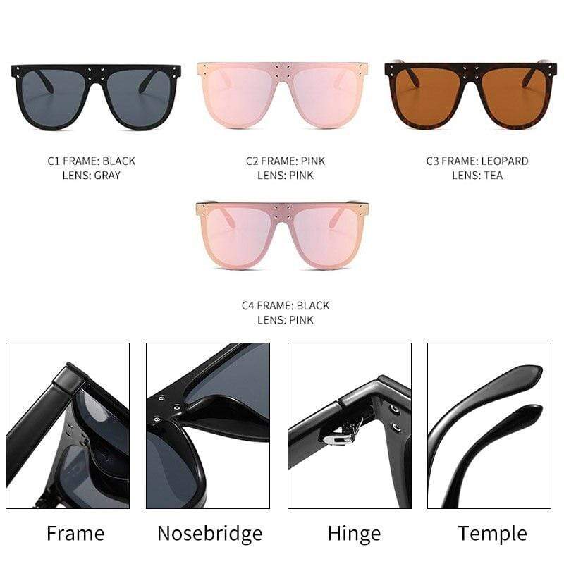 Designer Unisex Oversized Square Sunglasses - Vintage Brand Designer Silver Mirror Sun Glasses Black on Tea Pink
