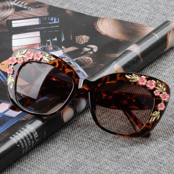 Queen Cat Eye Sunglasses for Women Rose Flower Vintage Girls Oculos De Jollynova