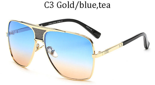 Fashion Metal gradient square frame men's sunglasses brand Design driving sunglasses Vintage sun Glasses