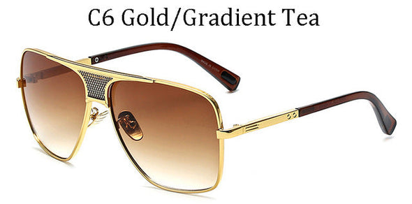 Fashion Metal gradient square frame men's sunglasses brand Design driving sunglasses Vintage sun Glasses