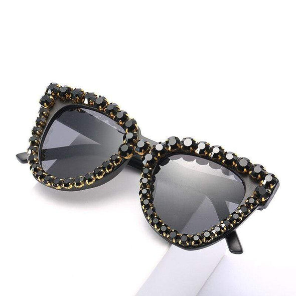 Vintage Fashion Luxury Cat Eye Diamond Crystal Rhinestone Frame Brand Designer Sun Glasses