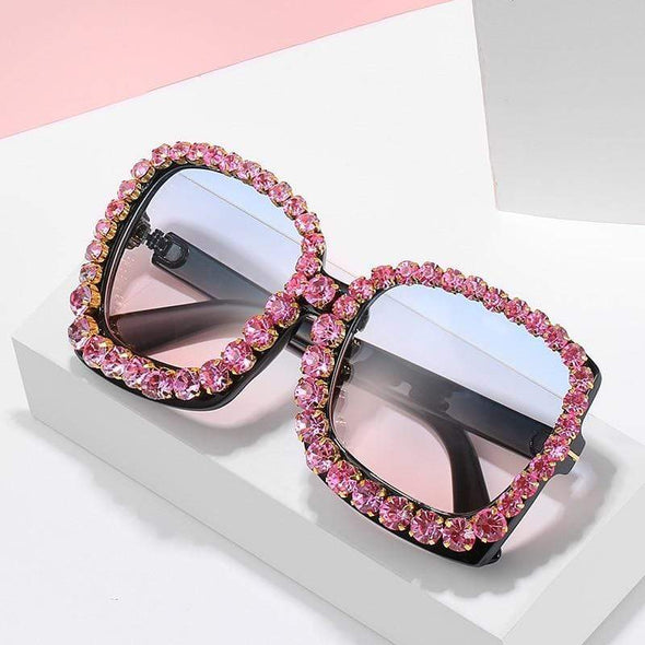 Vintage Oversized Square Colorful Diamond Sunglasses Women Luxury Crystal Fashion Sun Glasses For Female Rhinestone UV400