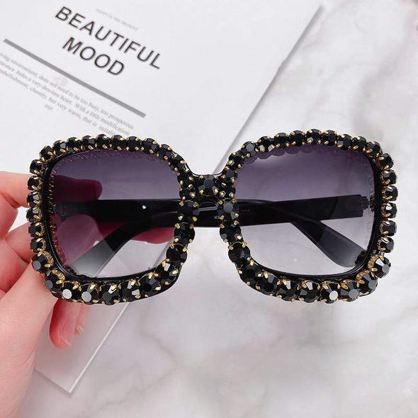 Vintage Oversized Square Colorful Diamond Sunglasses Women Luxury Crystal Fashion Sun Glasses For Female Rhinestone UV400