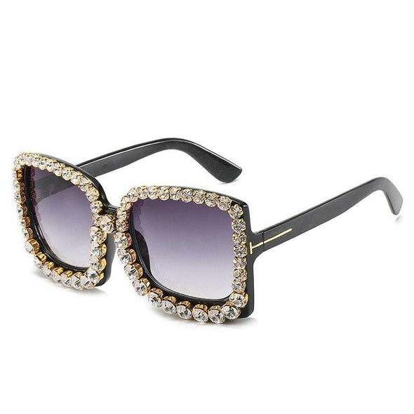 Vintage Oversized Square Colorful Diamond Sunglasses Women Luxury Crystal Fashion Sun Glasses For Female Rhinestone UV400