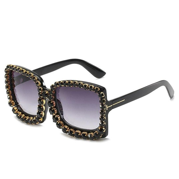 Vintage Oversized Square Colorful Diamond Sunglasses Women Luxury Crystal Fashion Sun Glasses For Female Rhinestone UV400