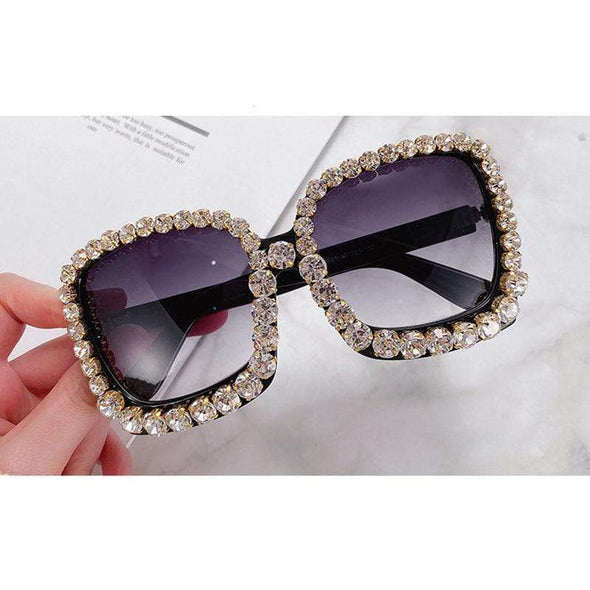 Vintage Oversized Square Colorful Diamond Sunglasses Women Luxury Crystal Fashion Sun Glasses For Female Rhinestone UV400