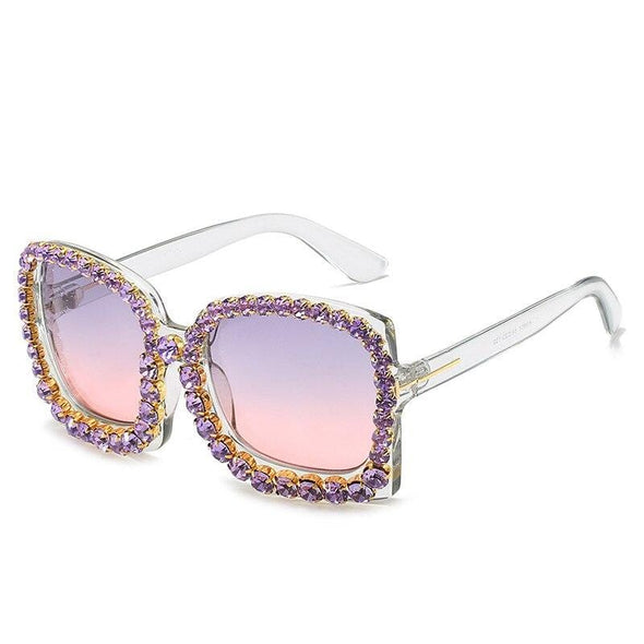 Vintage Oversized Square Colorful Diamond Sunglasses Women Luxury Crystal Fashion Sun Glasses For Female Rhinestone UV400