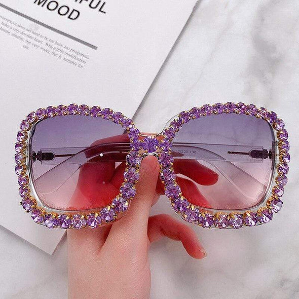 Vintage Oversized Square Colorful Diamond Sunglasses Women Luxury Crystal Fashion Sun Glasses For Female Rhinestone UV400