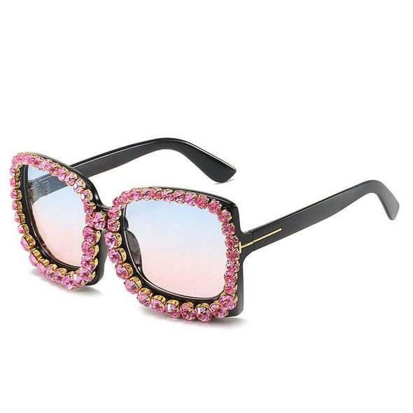 Vintage Oversized Square Colorful Diamond Sunglasses Women Luxury Crystal Fashion Sun Glasses For Female Rhinestone UV400