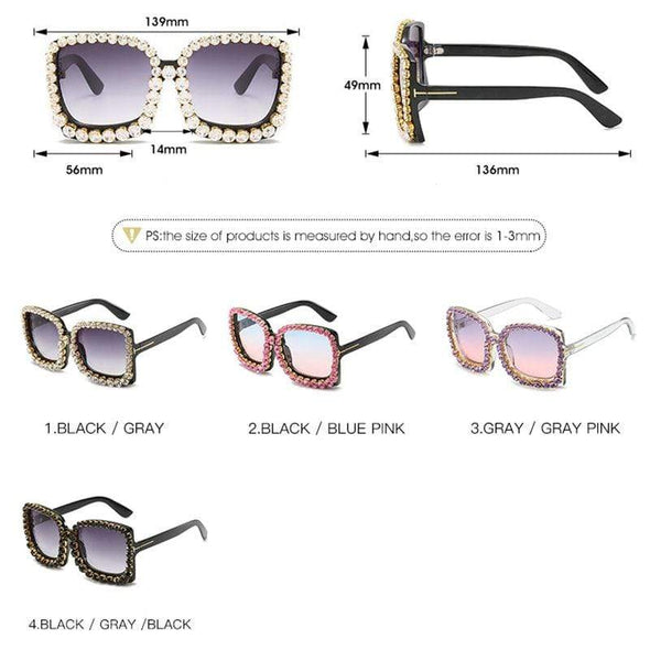 Vintage Oversized Square Colorful Diamond Sunglasses Women Luxury Crystal Fashion Sun Glasses For Female Rhinestone UV400